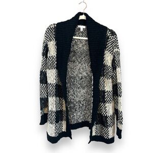 Leith | black + white buffalo plaid thick open cardigan sweater oversized small